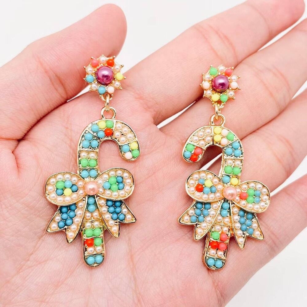 NEW Christmas Jewelry Colorful Candy Cane with Bow